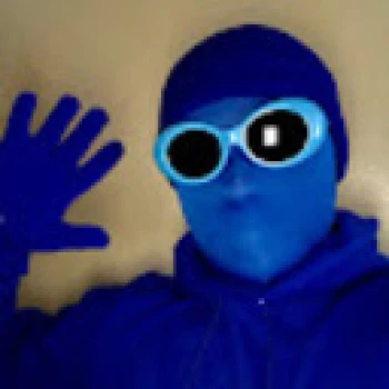 Enzo Alder wearing his blue mask and glasses